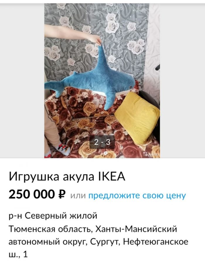 Сургутянин продает акулу из IKEA за 250 тысяч