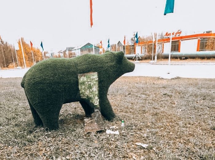 В Лянторе вандалы потрепали медведя