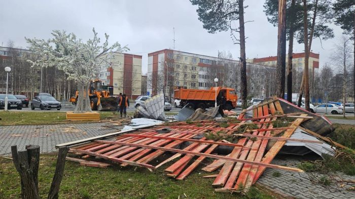 ​На Когалым обрушился шквалистый ветер: повреждены здания, деревья и автомобили